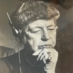 "Eleanor Roosevelt Wearing Radio Headset"  
